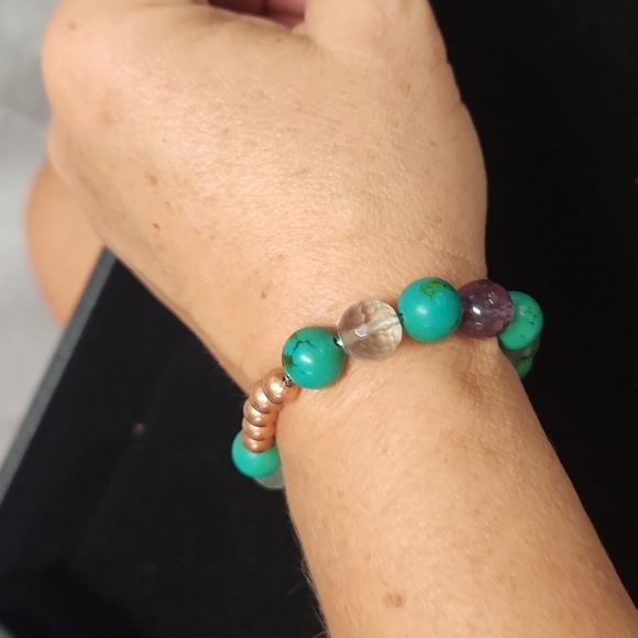 Natural Beaded Stretch Bracelet Sz 7.5 - Picture 3 of 5